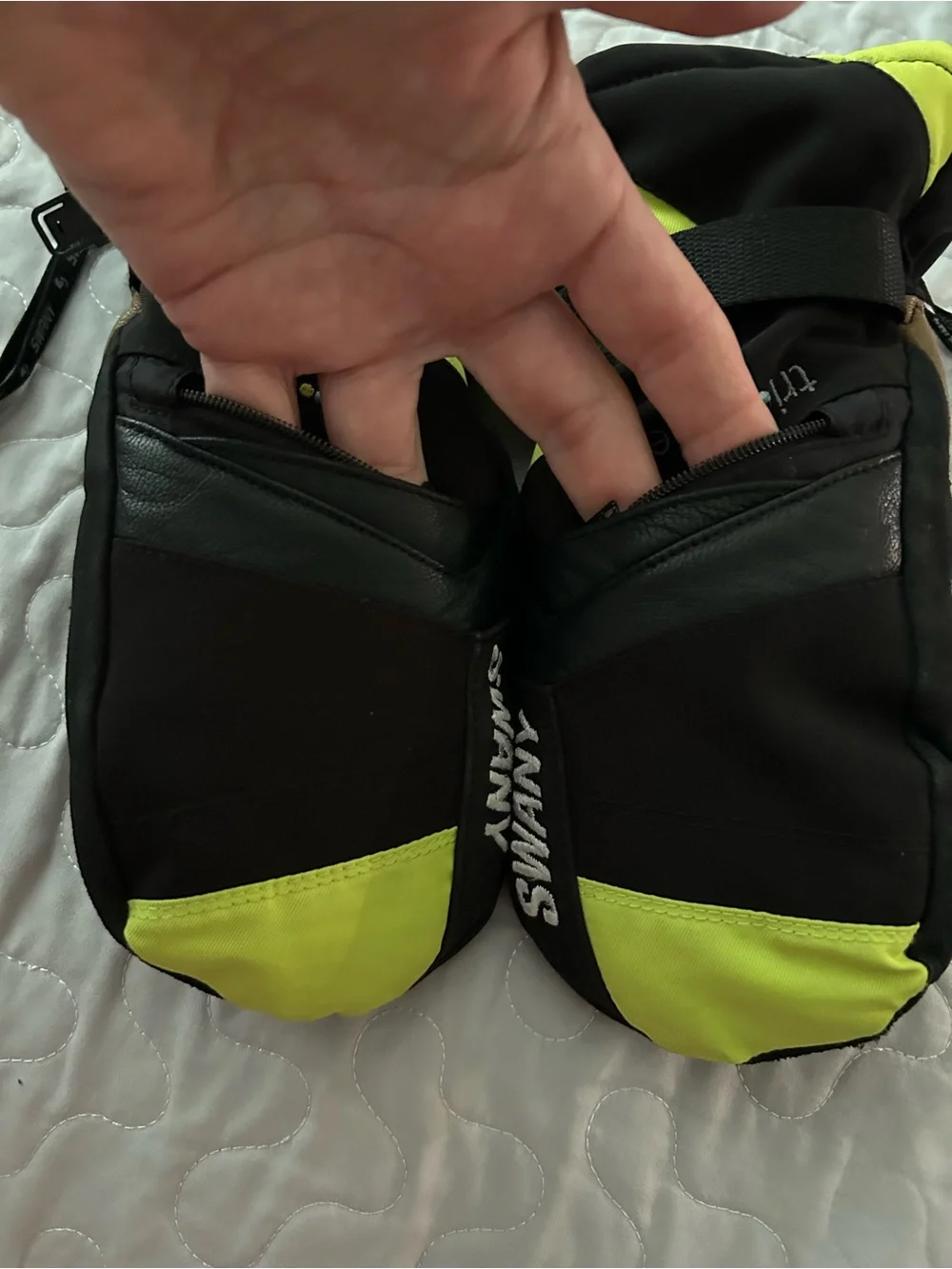 Ski Mittens for Kids - Black & Neon Yellow - SWANY